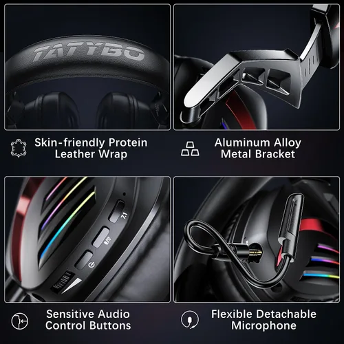 Vista 5 de Auriculares inalámbricos para juegos para PS5 PS4, interruptor de PC, auriculares para juegos de 2.4 GHz con micrófono cancelación de ruido