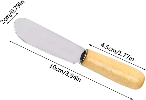 Vista 2 de ACKLLR Paquete de 5 esparcidores de mantequilla de acero inoxidable con borde recto y mango de madera, juego de esparcidores de condimentos de queso