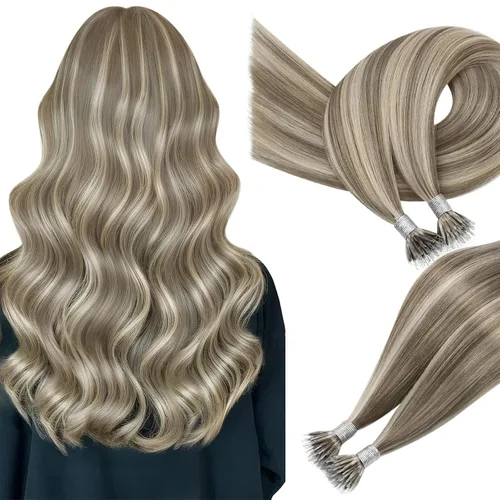 Vista 42 de Easyouth Extensión de cabello humano rubio con cola de caballo, extensiones de cabello humano rubio dorado con reflejos rubios, extensiones