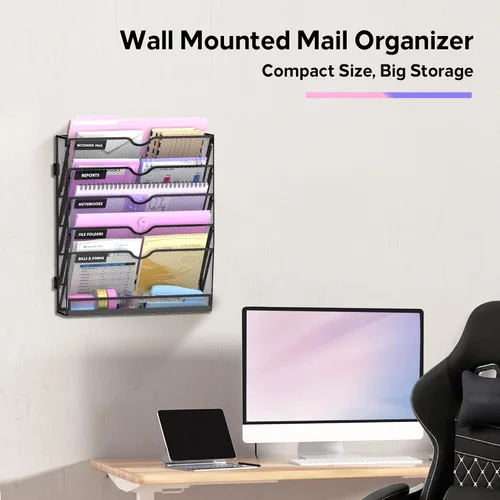 Vista 4 de SUPEASY Organizador de archivos de pared de 6 niveles con base, soporte Negro