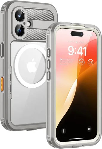 Vista 28 de Lanhiem Funda magnética impermeable para iPhone 16, protector de pantalla de privacidad integrado, compatible con MagSafe, funda antiespía de cuerpo