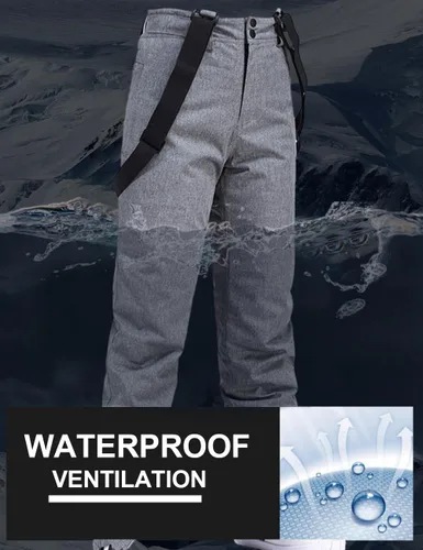 Vista 5 de ATOFY Pantalones de esquí para mujer, pantalones de nieve aislados, para invierno, cálidos, desmontables, tirantes al aire libre, impermeables