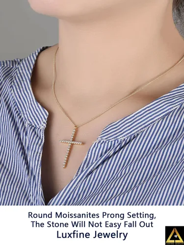 Vista 8 de Collar de cruz de moissanita para mujer, dije de crucifijo de diamante de plata de ley 925, chapado en oro blanco de 14 quilates, joyería cristiana