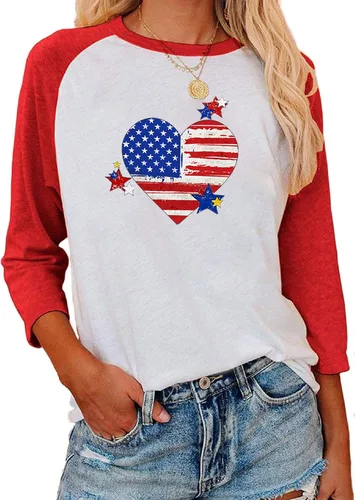 Vista 27 de Camisas de manga 3/4 para mujer, camisetas de verano con cuello redondo, camisetas básicas sueltas de mezcla de algodón para mujer
