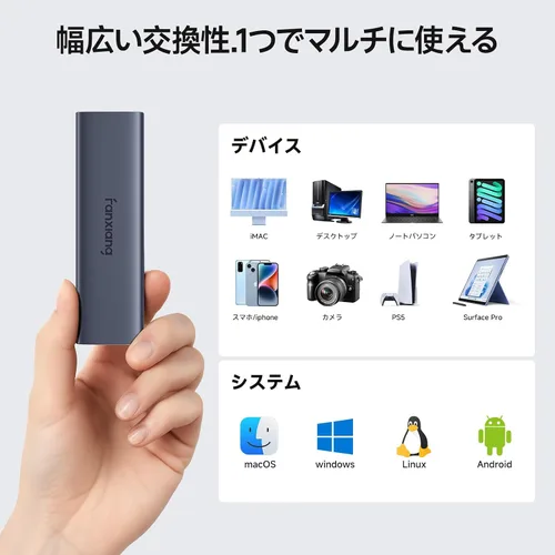 Vista 7 de fanxiang Unidad de estado sólido externa SSD portátil de 512 GB de 1000 MB/s, tipo C USB 3.2 Gen 2, SSD externo para Android, iPhone15/16