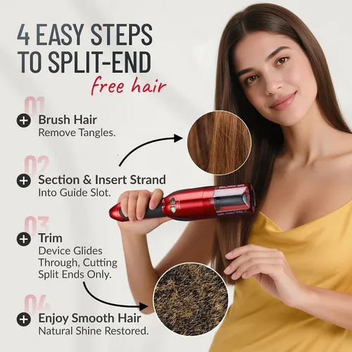 Vista 6 de Split-Ender Pro 2 - Herramienta de Belleza Profesional Original - Recortadora Inalámbrica de Puntas Abiertas para Cabello Dañado, Seco, Quebradizo