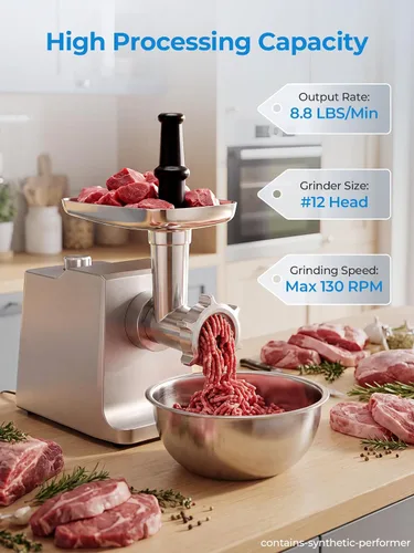 Vista 2 de Picadora de carne eléctrica, potencia máxima de 3600 W, 1 HP, cabezal #12