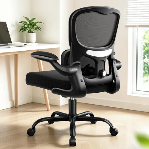 Vista 11 de ALLGOD Silla de oficina ergonómica, silla de escritorio ergonómica de malla transpirable con soporte lumbar ajustable, reposabrazos abatibles