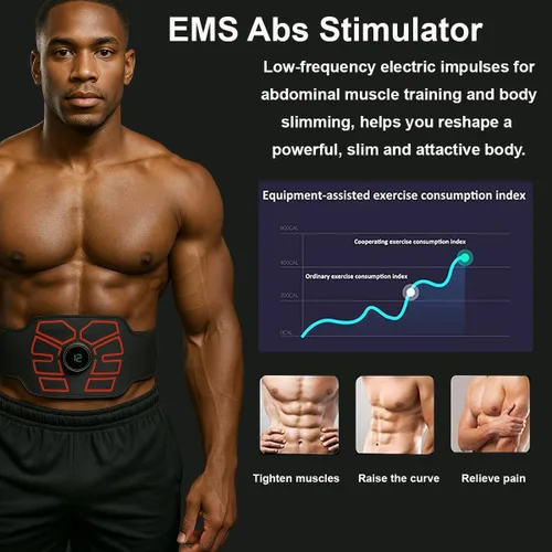 Vista 2 de Estimulador muscular EMS, estimulador ABS, cinturón de tonificación abdominal, equipo de entrenamiento de fitness para oficina en casa para abdomen