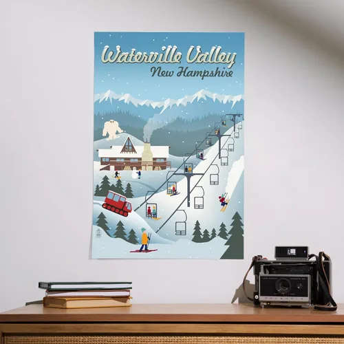 Vista 2 de Lantern Press Impresión Giclée de 16 x 24 pulgadas, Waterville Valley, New Hampshire, estación de esquí retro