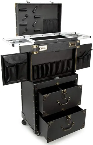 Vista 2 de Carro con ruedas con cerradura para maquillaje, carrito con canastilla para peluquería, organizador de viaje, estuche cosmético para salón