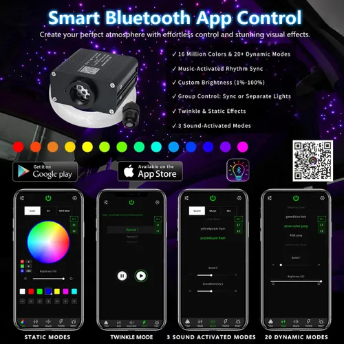 Vista 2 de Kit de Luces de Techo de Estrellas de Fibra Óptica de Tamaño Pequeño de 16W, Estrellas Titilantes RGBW con Estrella de Meteorito, Control de APP