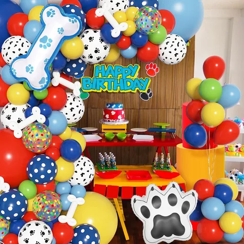 Vista 7 de Amandir Kit de arco de guirnalda de 155 globos con globos de pata de perro con impresión de hueso de perro en papel de aluminio, globos de pata