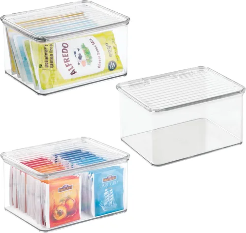 Vista 8 de iDesign Organizador de plástico reciclado para despensa y cocina, congelador y refrigerador, contenedor con tapa, 6.75 x 5.75 x 3.75 pulgadas