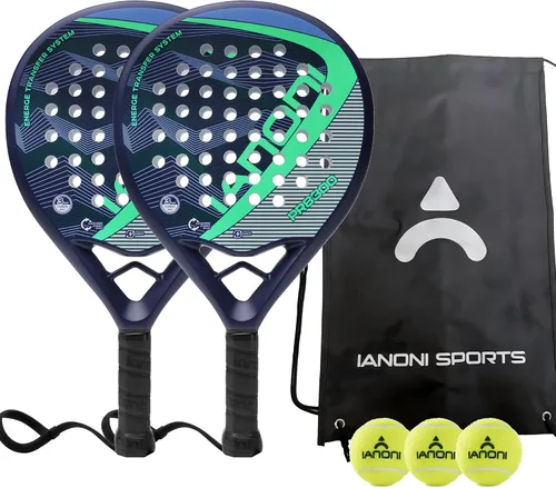 Vista 11 de ianoni Padel Racket Carbon Fiber Surface with EVA Memory Flex Foam Core Padel Tennis Racquets Paddle Tennis Racket Azul