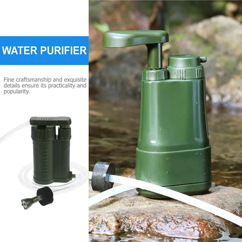 Vista 8 de ABOOFAN Purificador de filtro de agua portátil para acampar, equipo de supervivencia ligero para senderismo uso de emergencia al aire libre, verde