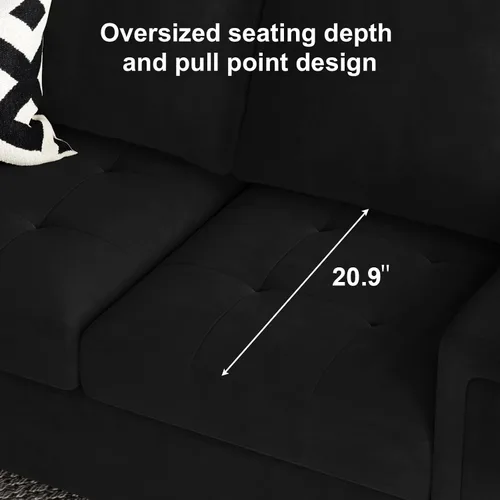 Vista 6 de Belffin Sofá modular de terciopelo de 4 asientos, sofá seccional de 4 asientos para sala de estar, color negro