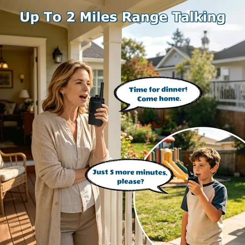 Vista 2 de Walkie Talkies para niños, paquete de 2 unidades, 2 millas de alcance recargable para niños, 16 canales, radio de 2 vías con linterna, juguetes Negro