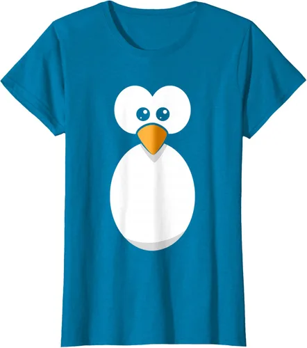 Vista 99 de Camiseta divertida con diseño de cara de pingüino o disfraz fácil, color negro, talla S