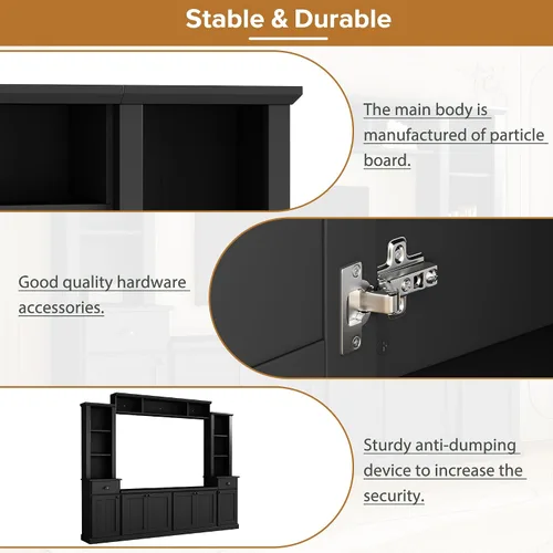 Vista 5 de Merax Minimalist 103" Entertainment Wall Unit Set with Overhead Bridge for TVs Up to 75", Modern Large Media Console with Adjustable Shelves, Ample