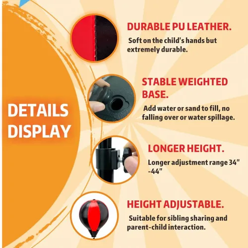 Vista 4 de Punching Bag for Kids, 3-12 Adjustable Boxing Equipment with Boxing Gloves, Boxing Set as Boys & Girls Toys Gifts