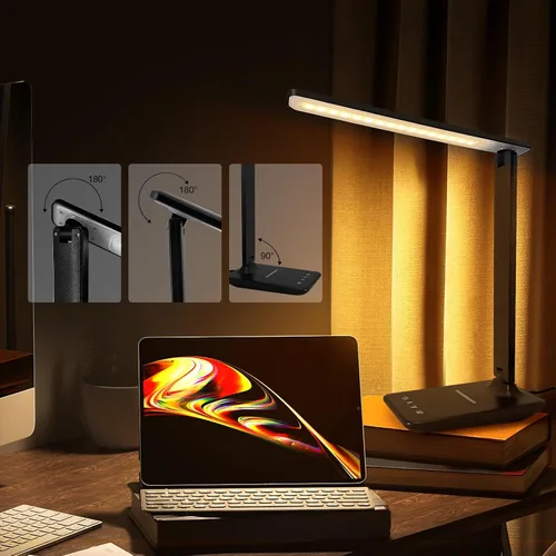 Vista 7 de Lámpara de escritorio LED White Crown con cargador inalámbrico de 15W y puerto USB, lámpara de mesa regulable con 5 modos de iluminación, control