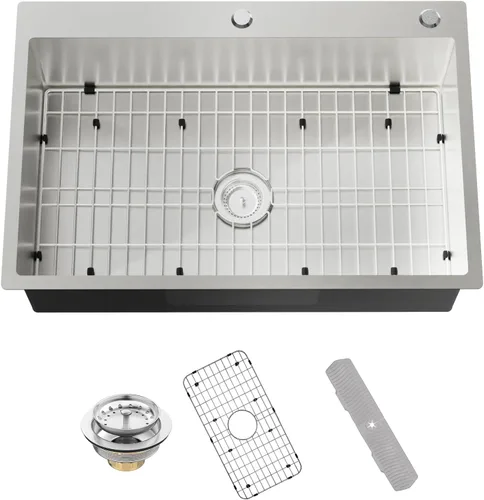 Vista 12 de Fregadero de cocina y bar, fregadero de cocina de acero inoxidable de 15 x 17 pulgadas de empotrar, fregadero de bar moderno de un solo tazón