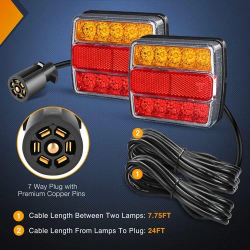 Vista 7 de Nilight Kit de Luces LED Magnéticas para Remolque con Cable de 24 Pies con Enchufe de 7 Pines, Luces Traseras de Parada, Señal de Giro Ámbar, Luces