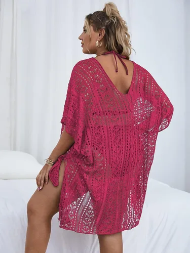 Vista 2 de MakeMeChic Traje de baño de talla grande para mujer, salida de baño de ganchillo, traje de baño de playa