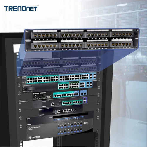 Vista 4 de Parche de panel de 8 puertos Cat5/5e TRENDnet para montar en pared o estanterías, sin blindaje