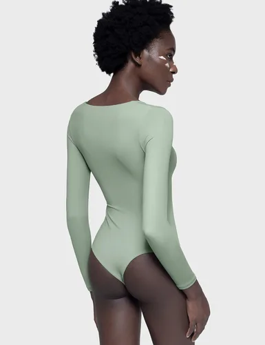 Vista 21 de PUMIEY Body sexy de manga larga con cuello cuadrado para mujer, colección Smoke Cloud