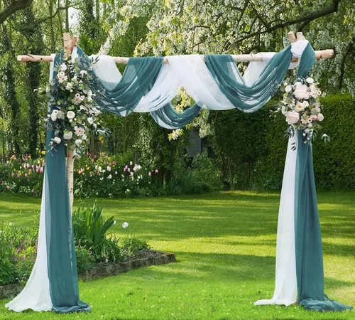 Vista 30 de Warm Home Designs Paquete de Tela para Arco de Boda Tiene 2 Scarves de 216 Pulgadas (18 Pies) en Tela Azul Marino y Blanco para Ceremonia de Boda