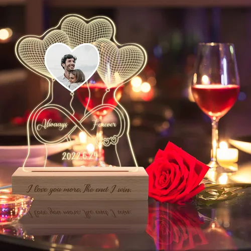 Vista 3 de Lámpara de nombre de ilusión 3D personalizada, lámpara de corazón personalizada con letrero de nombre, luz nocturna LED acrílica personalizada