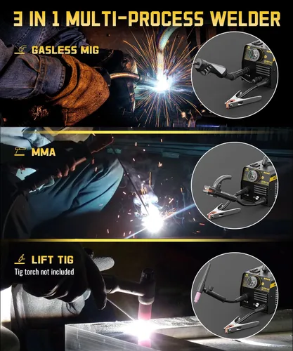 Vista 2 de H HZXVOGEN Soldador MIG 140A 110V/220V, sin gas MIG/Lift TIG/Stick máquina de soldadura 3 en 1 con sinérgico, IGBT inversor portátil máquina