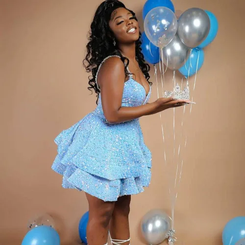 Vista 5 de SHLFETWLUA Vestidos de fiesta de lentejuelas para adolescentes, con tirantes delgados, brillantes, sexy, sin espalda, ajustados, cortos, vestidos