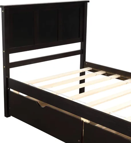 Vista 6 de Harper & Bright Designs Cama individual con cajones, cama individual de plataforma para niños con almacenamiento, plataforma de madera maciza,