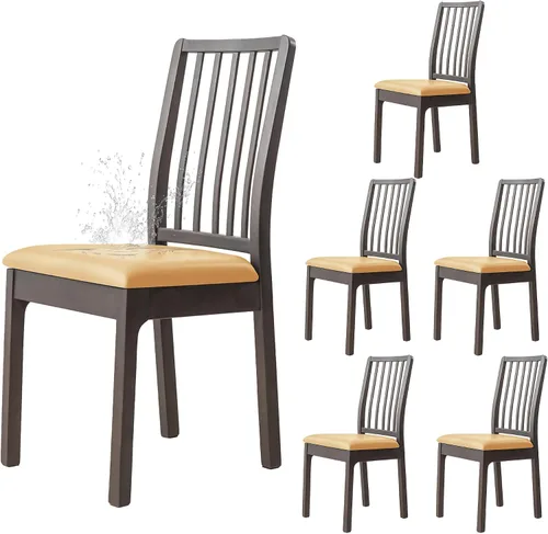Vista 11 de Dimatic Juego de 2 fundas de asiento para silla, de piel sintética, impermeables, fundas elásticas para sillas de comedor, fundas protectoras