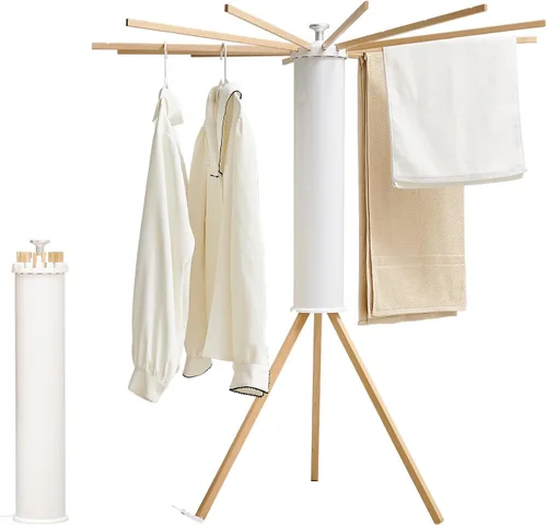 Vista 16 de JOOM Estante de secado de ropa de 4 patas, perchero portátil y plegable que ahorra espacio, estante de secado de ropa para ropa, 4 varillas, 16