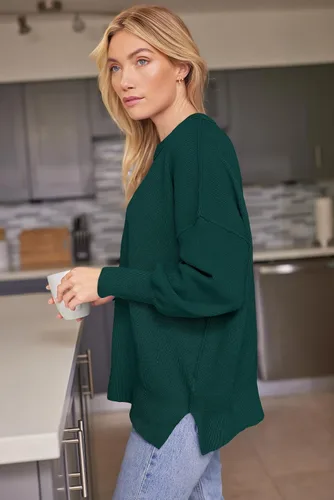 Vista 69 de Lillusory - Suéter extragrande con mangas de murciélago y cuello redondo para mujer, prenda moderna de otoño de tejido de punto sin botones