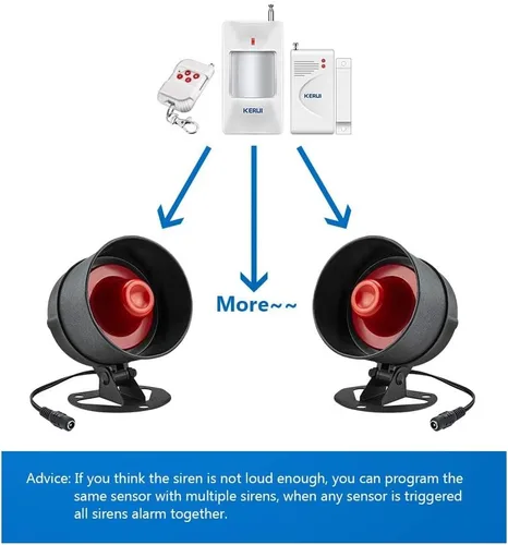 Vista 7 de KERUI Anfitrión inalámbrico de sirena fuerte, bocina impermeable para interiores y exteriores de hasta 115 dB para sistema de alarma de seguridad