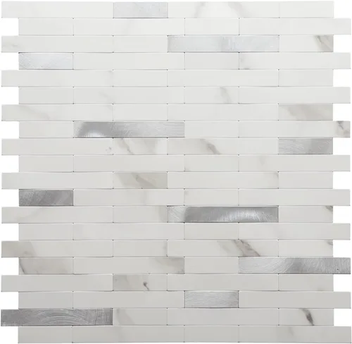 Vista 17 de STICKGOO Azulejo de protección contra salpicaduras para despegar y pegar, para cocina y baño, aspecto de madera negra y gris, PVC, mezcla de metal