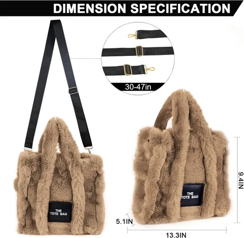 Vista 3 de JQAliMOVV The Tote Bags para mujer, bolsos esponjosos con asa superior, bolso cruzado de felpa de moda para viajes y trabajo
