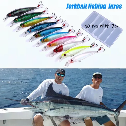 Vista 6 de Jerkbait Señuelos de pesca, señuelos de pesca de lubina superior - 10 piezas con caja