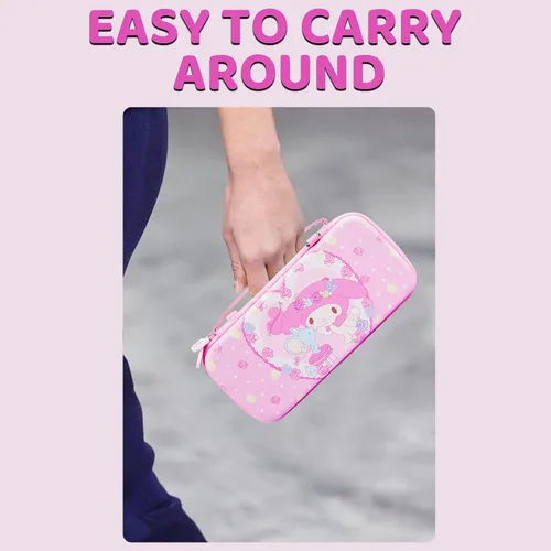 Vista 7 de FUNDIARY Pink Carrying Case for Nintendo Switch and Switch OLED, Cute Carry Case for Switch and Switch OLED Console, Shockproof Hard Travel Case