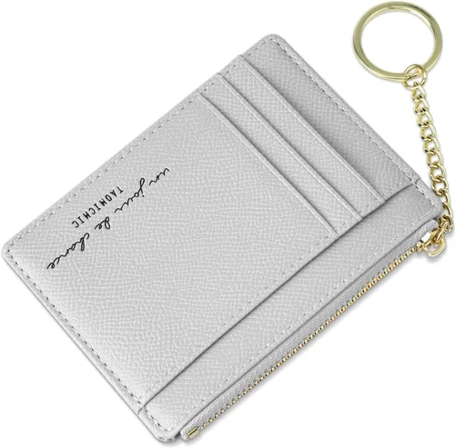 Vista 62 de URAQT Cartera para tarjetas de crédito, cartera minimalista de cuero delgado con cremallera, mini protector de tarjeta de crédito, llavero bolsillo