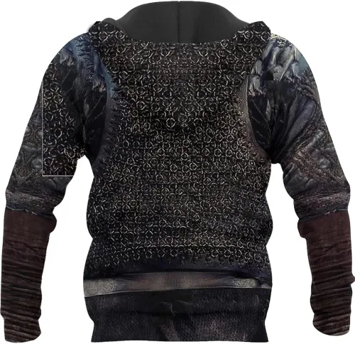 Vista 2 de XBOMEN Ragnar Rosebrook - Sudadera con capucha con estampado de cadena vikinga, 3D, camiseta con cremallera