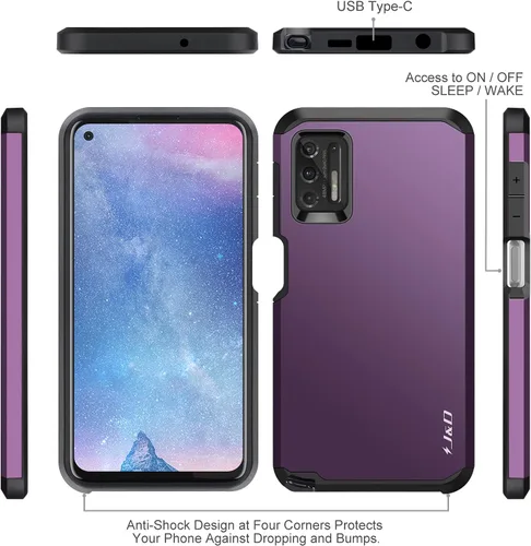 Vista 3 de J&D Funda compatible con Moto G Stylus 2021, resistente funda híbrida resistente con protector de pantalla de vidrio (paquete de 2), no compatible