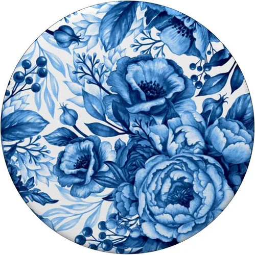 Vista 3 de Patrón floral francés de campana azul y blanco – PopSockets agarre y soporte para teléfonos y tabletas