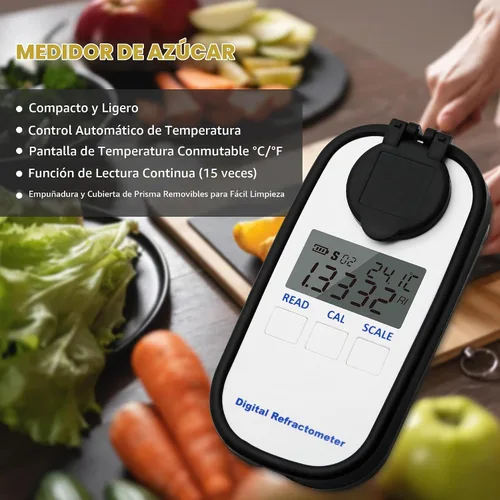 Vista 3 de Refractómetro digital de azúcar 0-90.0% refractómetro Brix Probador de contenido de azúcar con refractómetro de compensación automática
