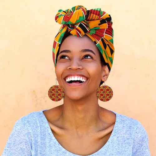 Vista 7 de 3Pcs Women African Dashiki Skirt Traditional Costume African Bohemian Head Wrap Scarf Drop Dangle Earring
